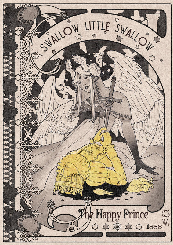 The Happy Prince - Full Page Fairy Tale Illustration Heavy Frame